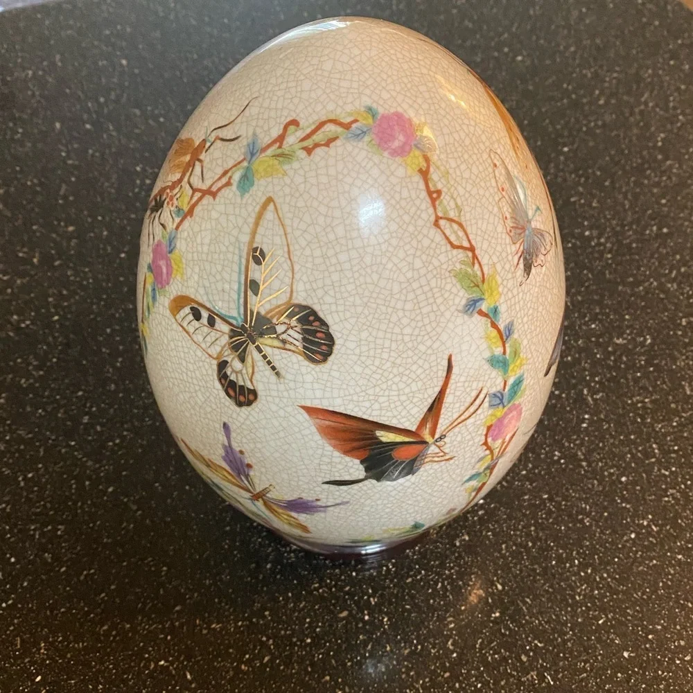 Decorative Ornamental Glass Egg Butterfly Dragonfly Decor Collectible Display - Picture 4 of 5